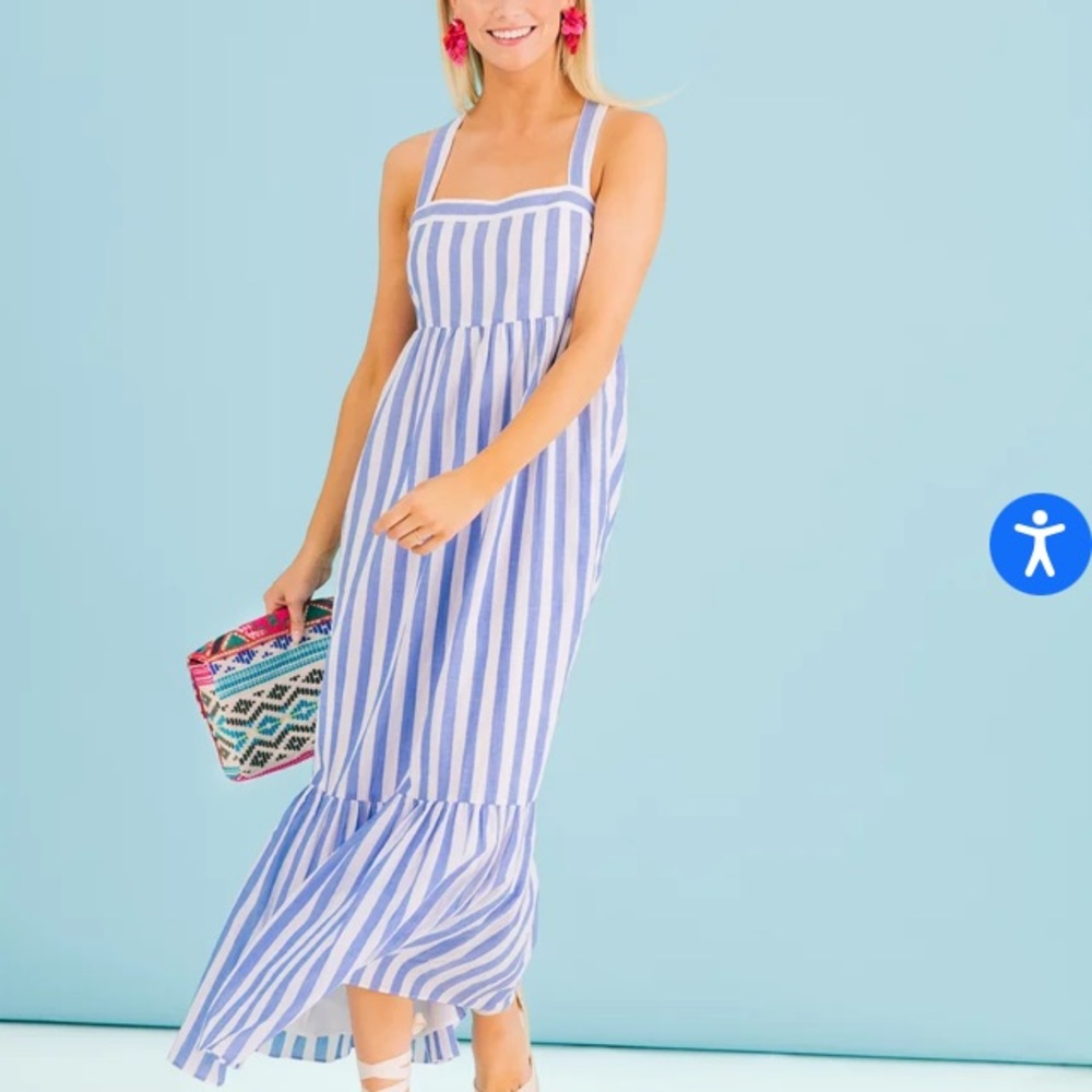 Tuckernuck Hallowell maxi dress blue & white striped S